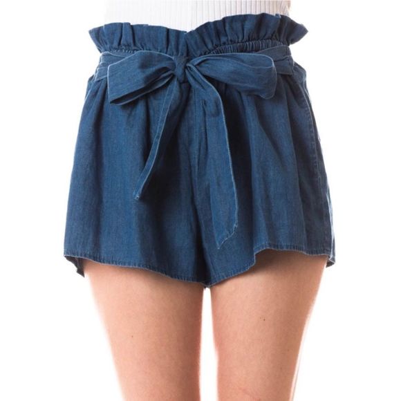 🆕Paperbag belted high waisted denim shorts - Picture 4 of 5